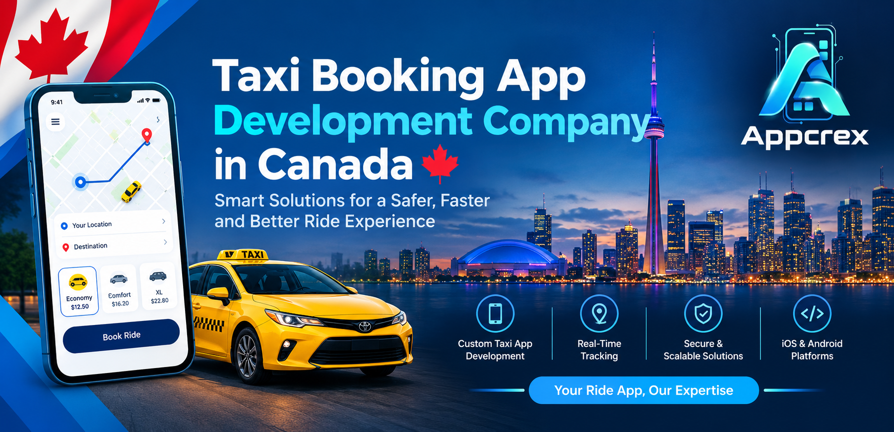 Taxi Booking App Development Company in Canada: Features, Cost, Process & Benefits